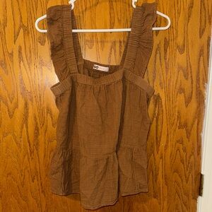 SO Women's Tan Ruffle Strap Blouse